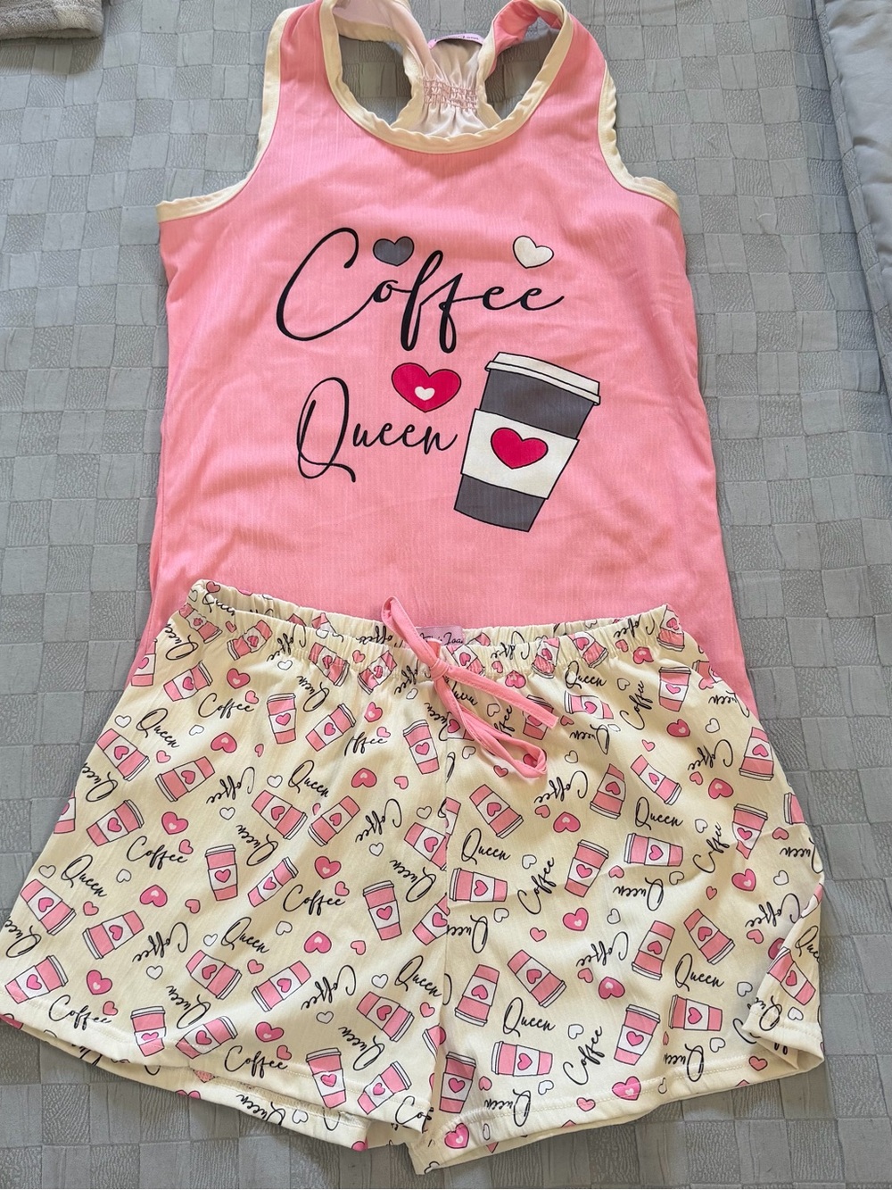 Marshalls Pink & Cream Coffee Queen Girls' Pajama Set